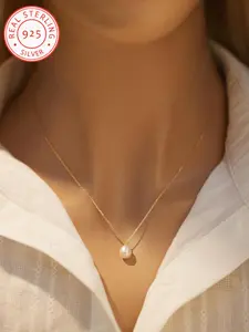 925 Silver Minimalist Dainty Pearl Necklace with Natural Freshwater Pearl Pendant, Elegant Gift for Friends and Family, Perfect for Personal Wear or Gifting