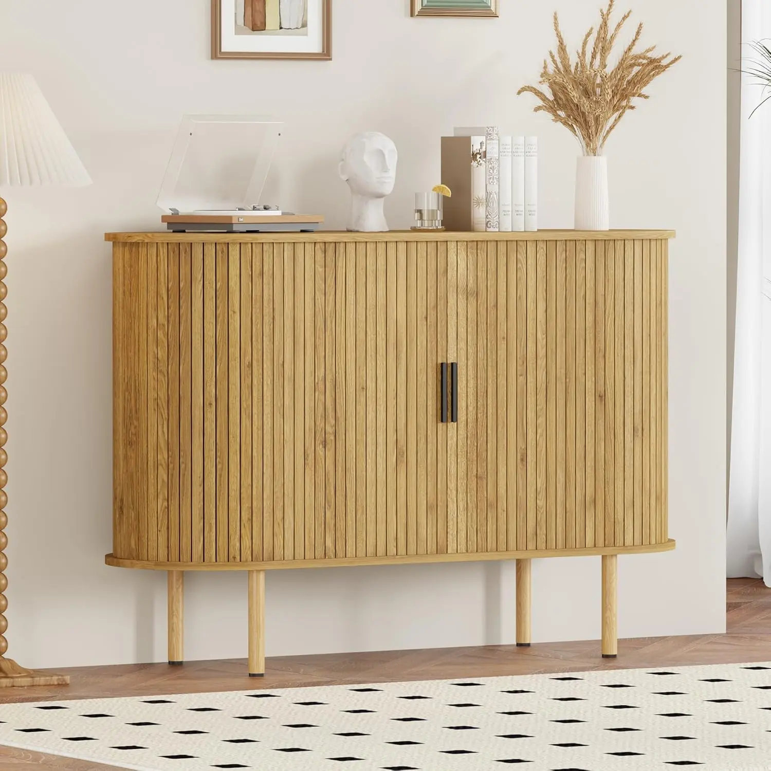 Garvee 47 in Mid Century Modern Sideboard Buffet Cabinet with Sliding Doors and Adjustable Shelves Accent Storage Cabinet