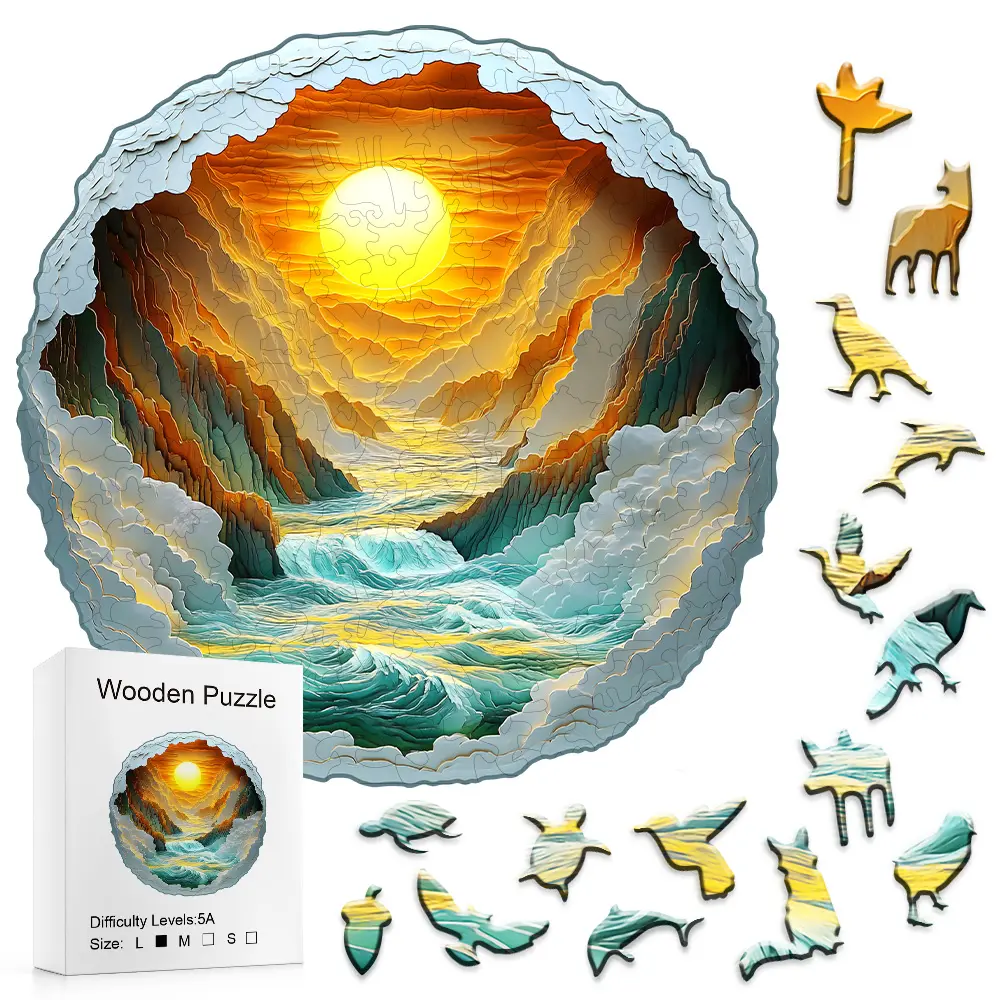 Decompression 5A Difficulty Wooden Puzzle, Sea of Clouds Sunset Scenery Design with Detailed Cloud Frame & Warm Sunset Waves, for Adults & Parent-Child Interaction, Ideal for Gift-Giving & Puzzle Parties, Adults & Children