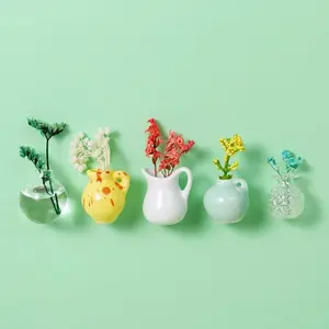 6PCS Mini Vase for Fridge – 3D Ceramic Tiny Bud Vases with Strong Magnet, Cute Fridge Magnets for Kitchen and Office Metal Surfaces Decoration Refrigerator Decorating Magnet (8Pcs #A)