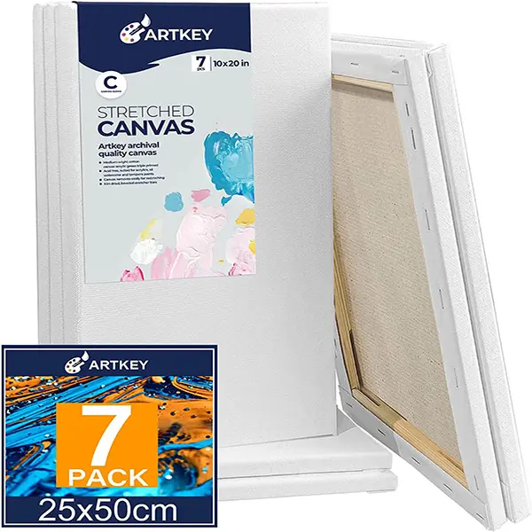 Stretched Canvases for Painting 10x20 Inch 7-Pack, 10 oz Triple Primed Acid-Free 100% Cotton Blank Canvas, Rectangular Canvas for Oil Paint Acrylics Pouring & Wet Art Media