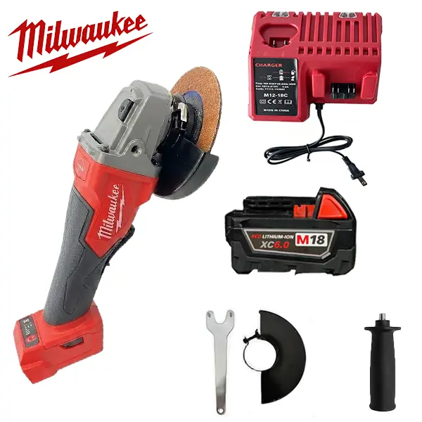 Milwaukee M18 18V Cordless Brushless Angle Grinder - 4-1/2"-5" Bare Tool, 8500 rpm, 1 Battery, 1 Tool (No Charger), Ergonomic Grip, Batteries Cells, for Metal Cutting, DIY Projects