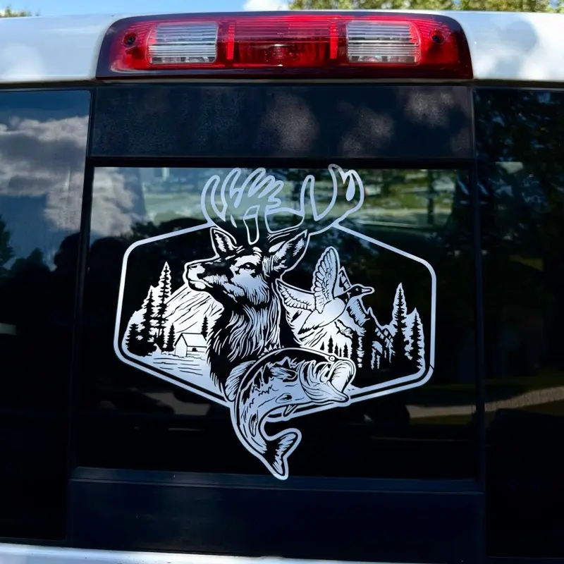 Hunting Scene Deer Moose Duck Fish Window Decal | Hunting & Fishing Vinyl Sticker | Truck Rear Window Decal | Outdoor Wildlife Decal