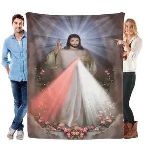 Divine Mercy Jesus Flannel Blanket Soft Cozy Gift Throw with Inspirational Christian Art Design Perfect for Gifting to Believers Snuggling Warmly or Adding Devotional Spiritual Charm to Any Faith Focused Space