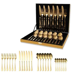 Christmas High-End Wood Box Set, 24-Piece Stainless Steel Cutlery Set, Modern Tableware Sets, Tableware Dinnerware Sets, Dinner Set, Dishwasher Safe, Perfect Gift for Six People
