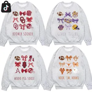 [Sale off 50%] Custom Team College Vintage College Football Bow Ash Sweatshirt, Retro Football Coquette Sweater, NCAA College All Team Football for Fan, Casual Game Day Shirt for Women Fit Womenswear KFP