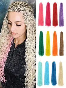 Braid Crochet Zizi Box Braids 24 Inches Women's Hairpiece, Medium Length Wavy Synthetic Fiber for All Seasons, Hair Weave Extensions