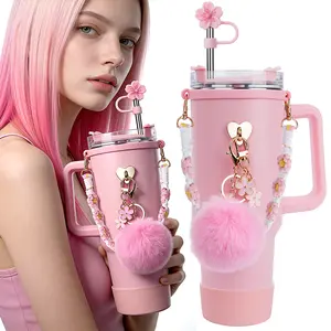 40 Oz Stainless Steel tumbler with 7 pieces accessories Vacuum Insulated Cup with Handle and Straw for Friend Women Mom Birthday Day Gifts Set, Keep Cold, Hot & Ice, Portable Drinkware Water Bottles, Bottled, Flasks Tumbler Drinkware Tea Iced girl