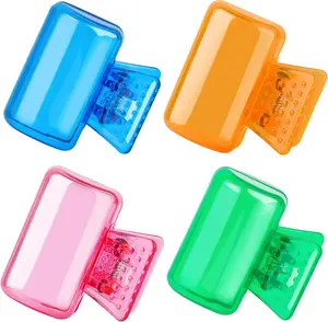 4 Pack Travel Toothbrush Head Covers Toothbrush Protector Cap Brush Pod Case Protective Portable Plastic Clip for Household Travel, Bathroom, School, Business (Blue, Orange, Green, Pink) Hxezoc
