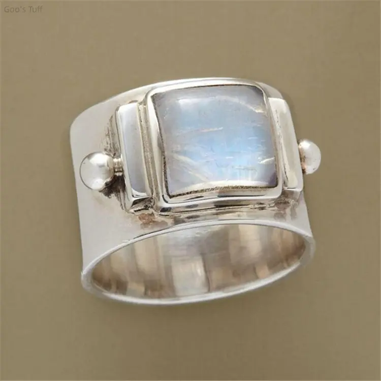 Women's Antique Moonstone-Inlaid Vintage Comfort Fit Ring, New Fashion Couple Wedding Band for Engagement, Anniversary Outfits