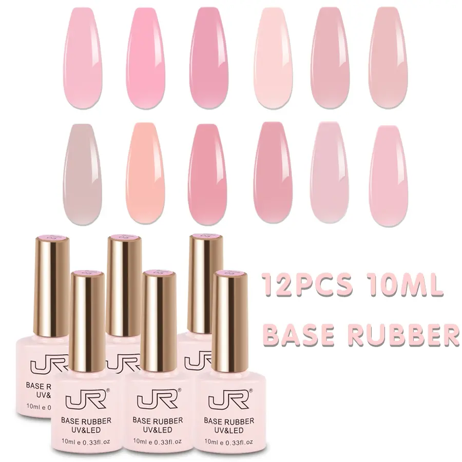 Jr Rubber Base Gel Nail Polish Set 12 Pcs 10 Ml Transparent Base Gel, Base Coat, Soak off LED Nail Art Manicure Gel Kit for DIY at Home Nail Products