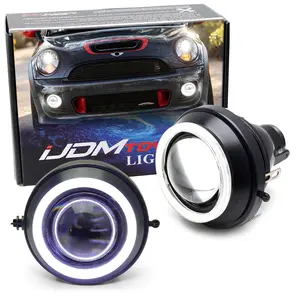 iJDMTOY Direct Replacement Projector Lens Fog Lights w/Xenon White LED Halo Ring For Mini Cooper 2007-14/15 R55 R56 R57 R59 R60 R61 (Good w/All Light Source, Bulbs Not Included)