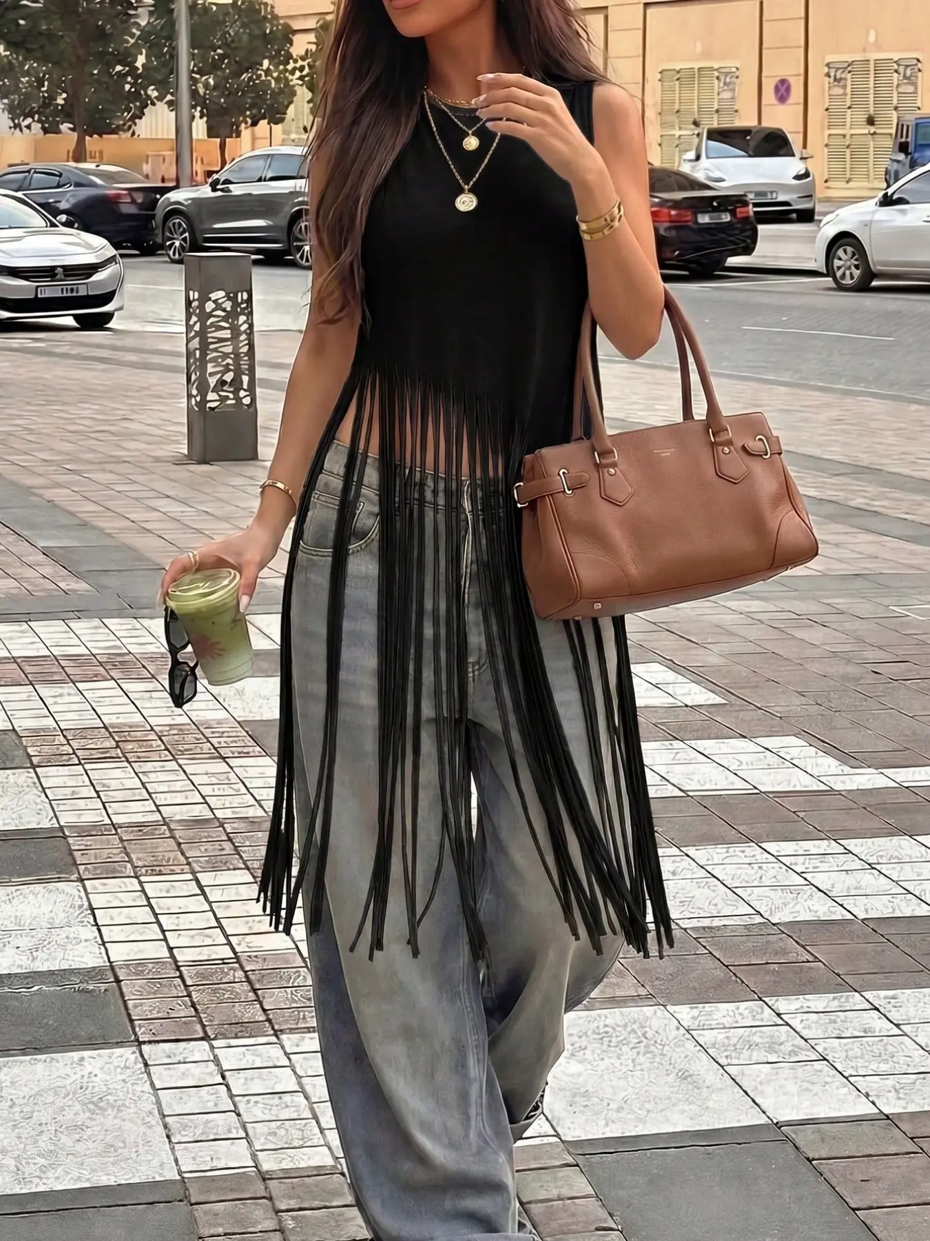 Women's Fringe Tassel Knit Tank Top, Casual Solid Sleeveless Asymmetric Hem Casual Shirt, Spring Summer Streetwear Fashion, Trendy Ladies' Clothing, Summer Tops Trendy