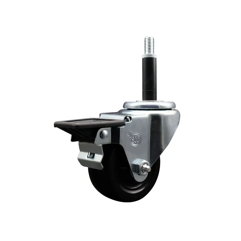 212 MAIN Heavy Duty Swivel Expanding Stem Caster (SCC-EX20S314-HRS-PLB-34) with Hard Rubber Wheels, 3x1.25 in. Black Wheel, 0.75 in. Stem, Posi-Locking Brake