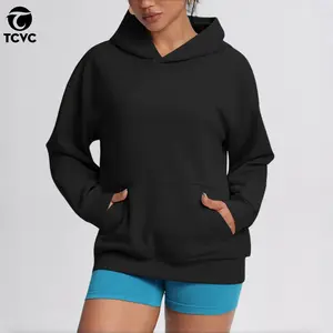 TCVC Autumn Pure  Solid Color Hoodie womanswear Tops sporty sweatshirt minimalist hoodie perfect hoodie solid color zipper soild color Women's Hooded Plush Cardigan soccer mom outfits Womenswear Aesthetic Black Everyday Oversized Style