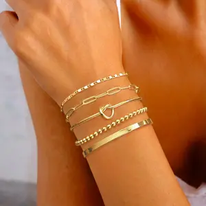 TEWIKY Bangles Bracelet Set For Women Trendy Adjustable Bead Bracelet 5pcs Cuff Bracelet Link Bracelet Non Tarnish Jewelry For Women Girls For Mother's Day Gift