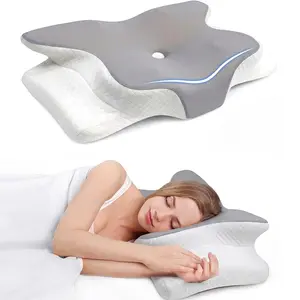 Cooling Contoured Neck Pillow | Ergonomic Memory Foam with Armrest for Deep Sleep & All Positions