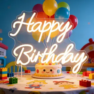 Happy Birthday Neon Sign Happy Birthday Led Sign for Backdrop Party Wall Decor with Dimmable Switch -Brightness Adjustable 2pcs Happy Birthday Light Up Singn Parth Decoration (USB Powered