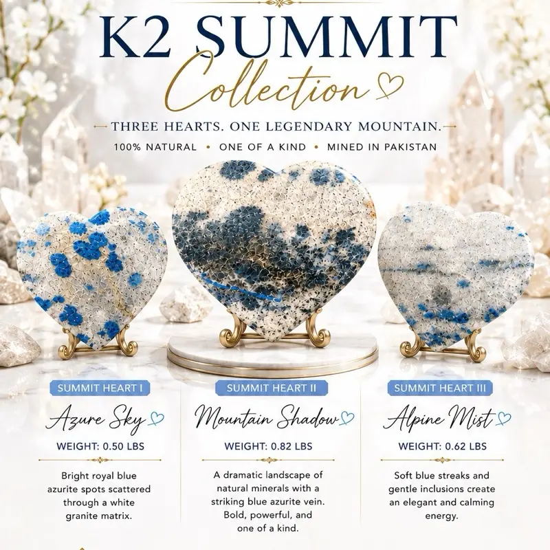 Lela’s GemStoneZ K2 Summit Collection Natural K2 Stone Heart Genuine Granite with Azurite Pakistan Hand Polished Collector Grade Crystal Home