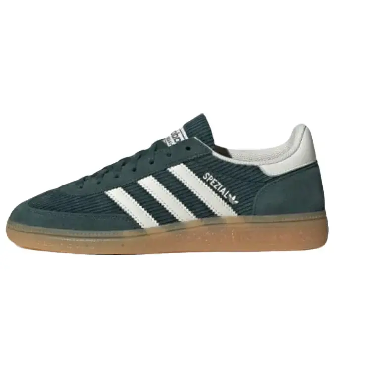 Adidas Women's Handball Spezial Retro Streetwear Sneakers - Corduroy Pack, Mineral Green, Refined Women’s Sports Footwear with Classic Grip, Rubber, Sporty Chic, Refined Fit, Slim Profile, Textured Upper, Retro Look, Gum Rubber Sole, Retro Chic, Casual