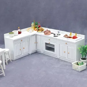 1:12 Mini Furniture Model Kitchen Scene Pink White Combination Cooking Stove Model Ornament Shooting Props