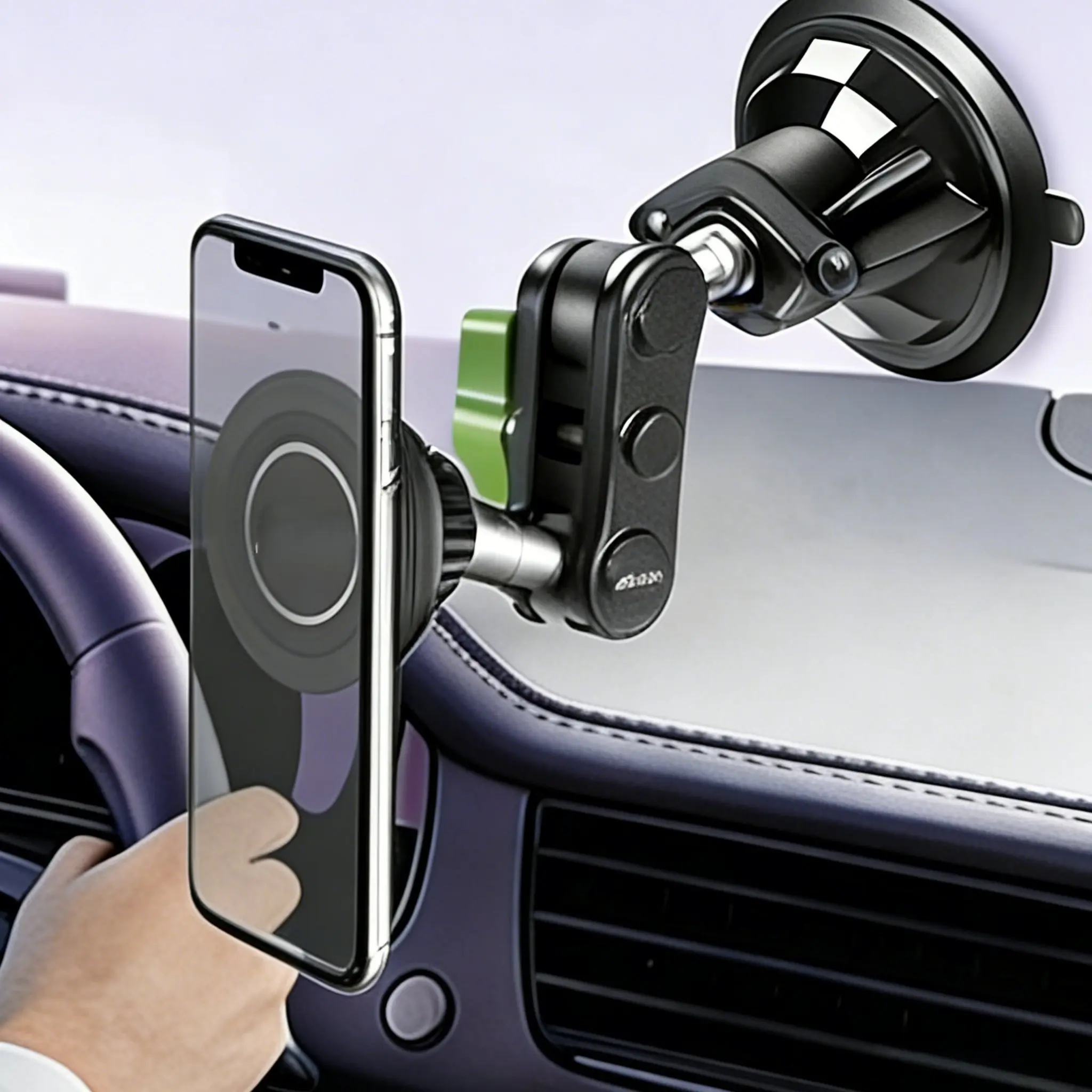 Magnetic Car Phone Mount with Magnetic Base, 360-Degree Rotatable, Foldable Portable, Secure Attachment, Compact Dashboard & Windshield Mount for Car Interior Accessories