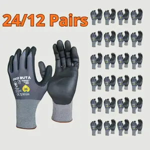 24 Pairs COCO RUTA Gloves  34-874 Safety Gloves | Guantes Para Trabajo - COCO RUTA Gloves For Men Nitrile Micro Foam Grip Palm Comfortable Fit Construction Gear