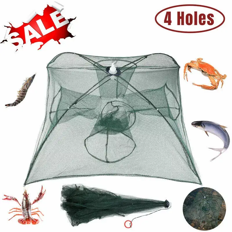 [High Quality] 10 holes Fishing Bait Trap Crab Net Shrimp Cast Dip Cage Fish Foldable umbrella