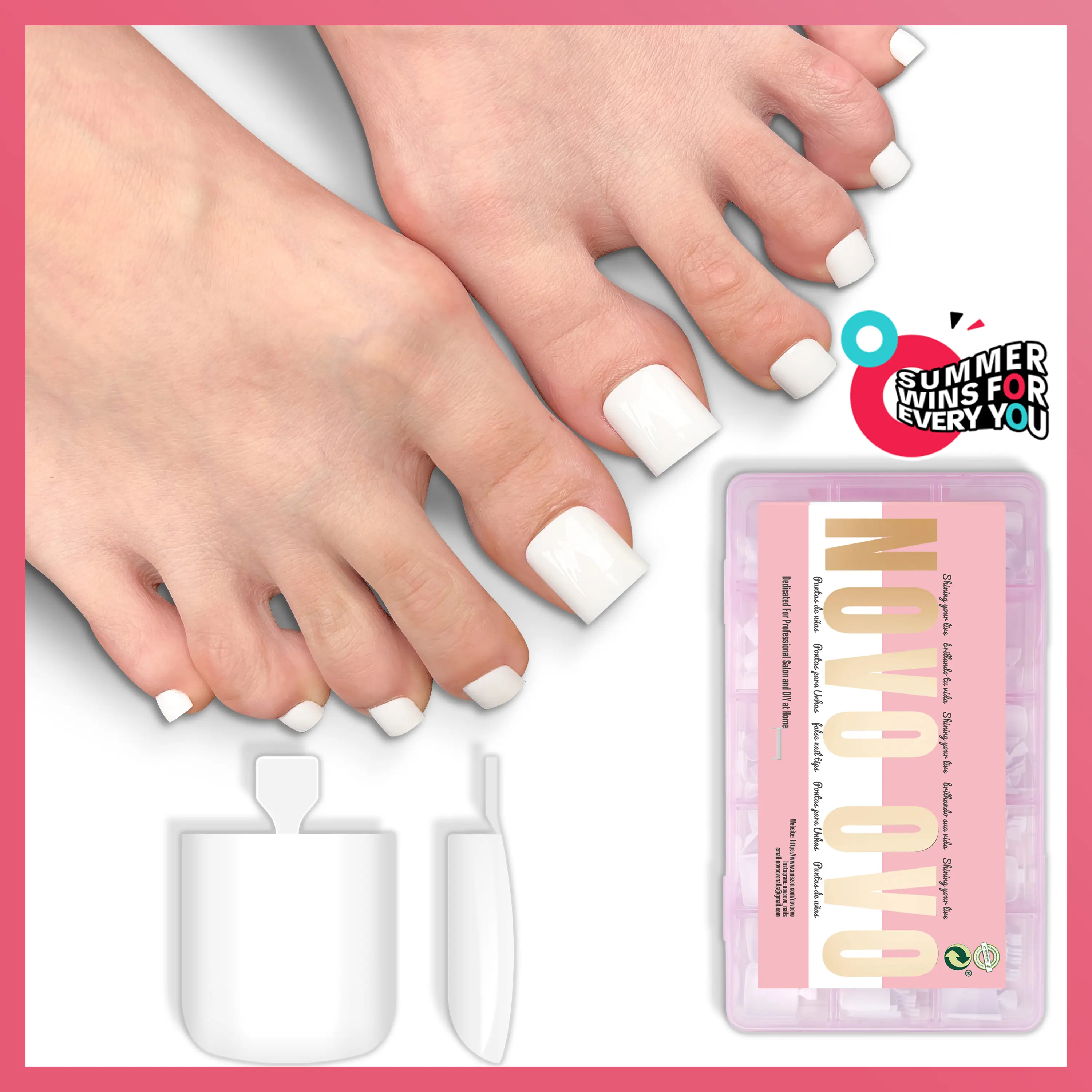 NOVO OVO Press On Toe Nail Sets, Milky White Sharp Square Full Cover Soft Gel Tips with 2-in-1 UV Glue & Builder Gel, 240 Pcs, 15 Sizes for DIY Pedicure, Beauty & Personal Care Nail Art Accessory, Uv Nail Glue And Builder Gel 2 In 1