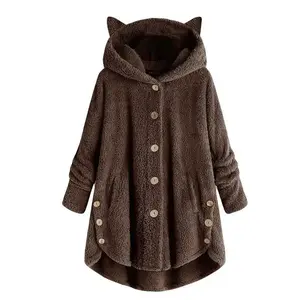 Ladies Pullover Hoodie, Fluffy Fleece Hoodie Blanket, Plush Hooded Top XL, Cat Ear Lounge Wear