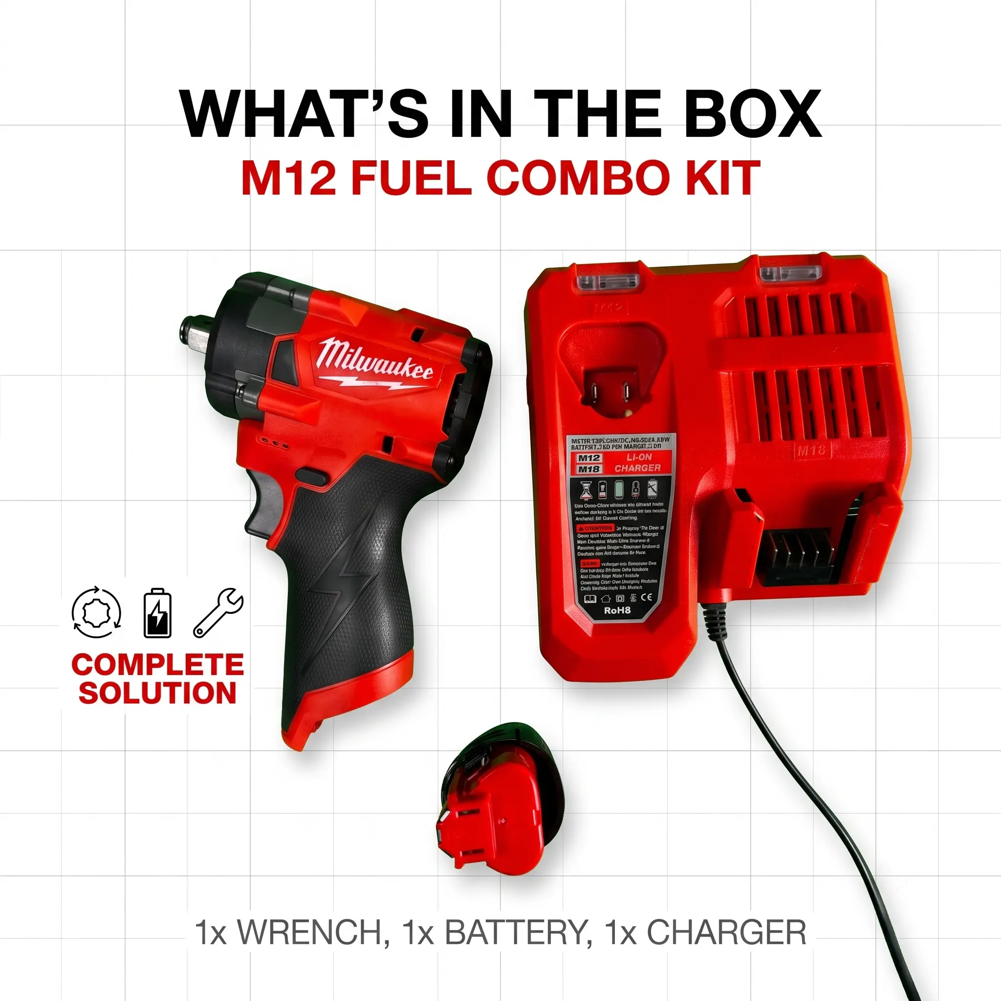 Milwaukee M12 1/2" 300NM Brushless Cordless  Impact Drill– Includes M12 Charger, 12V 8Ah High-Capacity Battery, Tool Bag | Woodworking Screw Fastening, Self-Tapping Screw Installation in Metal Frames