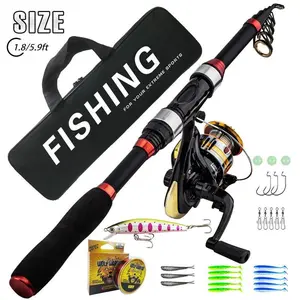 1.8 m telescopic fishing rod, spinning reel, fishing bag, lure kit — portable outdoor fishing accessories set, fishing gear set, fishing tools, fishing tackle kit, fishing equipment