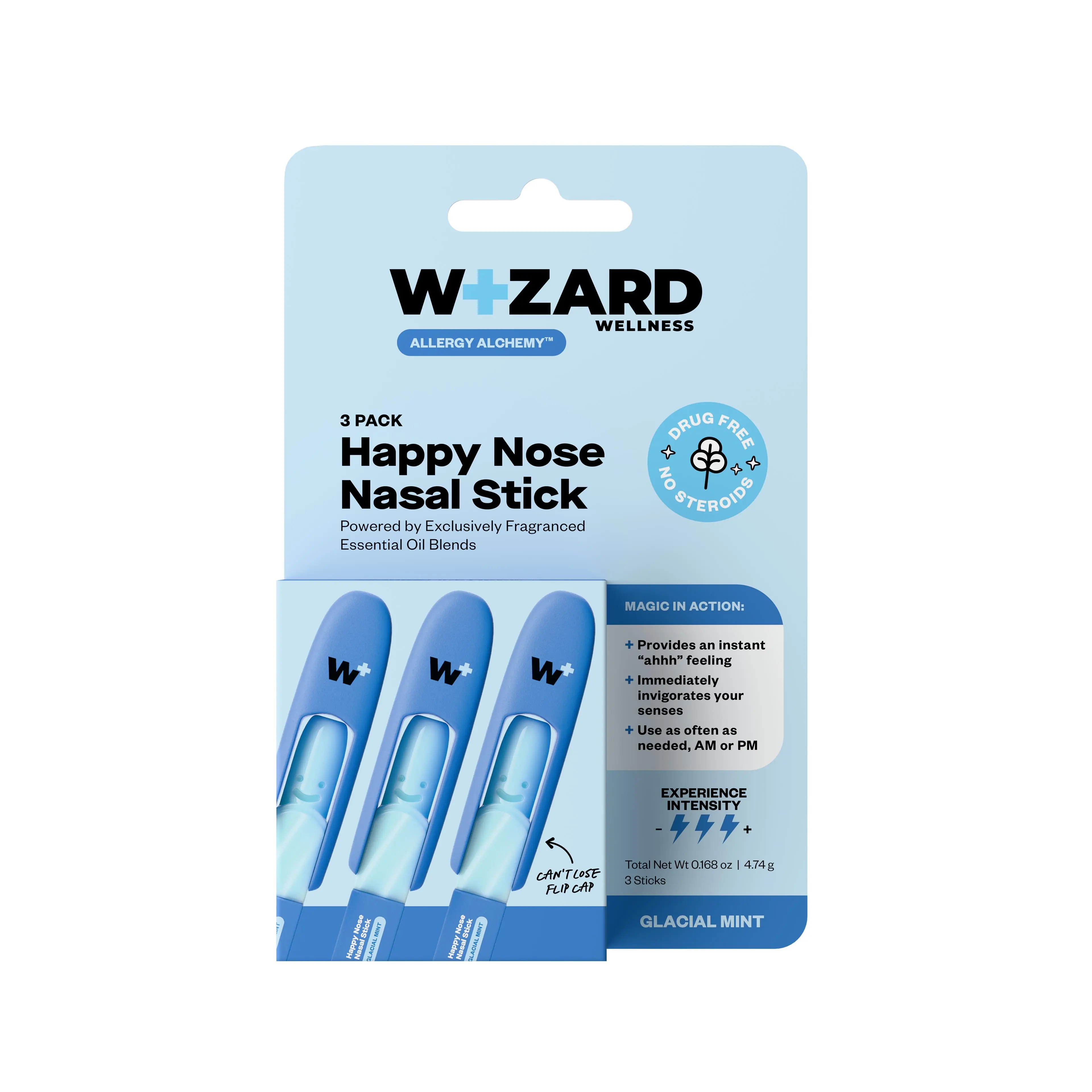 Happy Nose Aromatherapy Nasal Stick 3-Pack, Glacial Mint & Polar Peppermint Essential Oil Blend, Twist-Inhale Nasal Stick for Easy Use