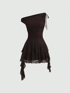 MARANDAS Asymmetric Lace Dress For Women Chic Look