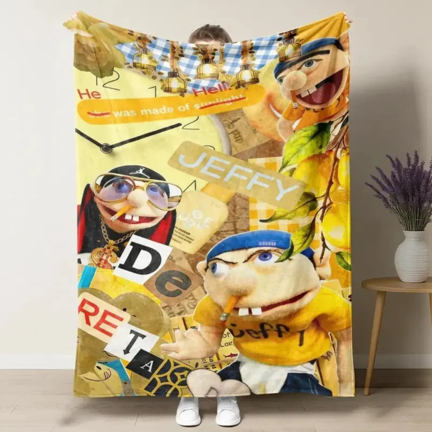 Jeffy Hilarious Plush Puppet Flannel Blanket - Cozy, Warm, Soft Throw for Kids' Toy Rooms and Beds
