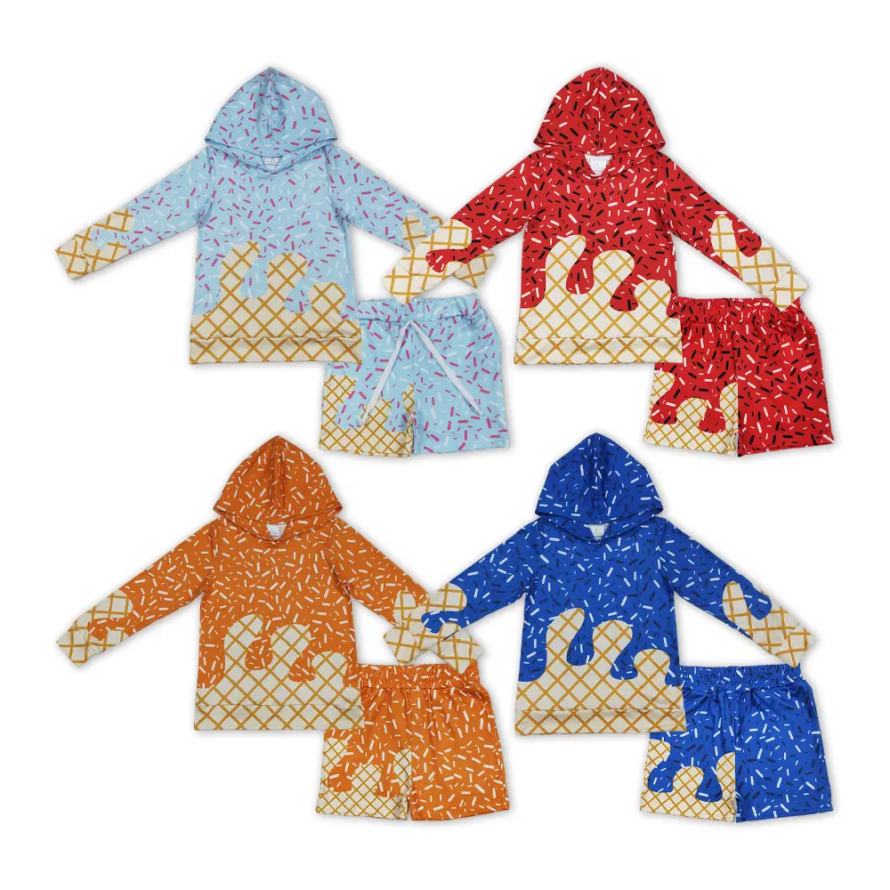 Kids' 2-Piece Outfit Set, Baseball Style Sports Clothing for Boys & Girls with Playful Ice Cream Prints, 95% Cotton Long Sleeve Top & Pants