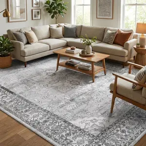 Vintage Floral Print Oriental Rug Bohemian Style Low-Pile Non-Slip Washable Soft Indoor Floor Covering for Dining Rooms Bedrooms Offices Farmhouses Laundry Rooms Hallways decor