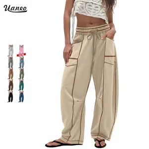 UANEO Women's Baggy Barrel Pants Wide Leg Lounge Drawstring Sweatpants with Pockets Minimalist Bottoms Casual Style Comfortable Breathable Material TikTokShopBlackFriday Womenswear Khaki