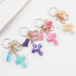 Cross Butterfly Keychains for Women Christian Resin Keychain Bulk for Mother's Day Backpack Purse Wallet Bag