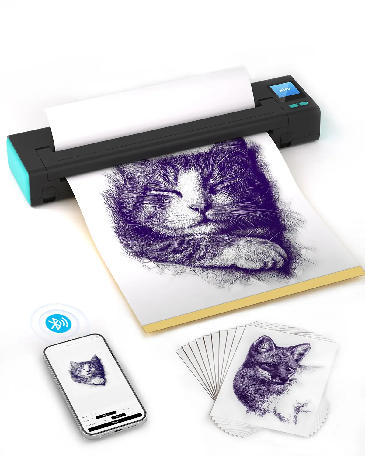 XR3 Bluetooth Tattoo Stencil Printer with 10pcs Transfer Paper, 2500mAh Stencil Printer for Tattooing Compatible with iOS,Android Phone,ipad,Laptop