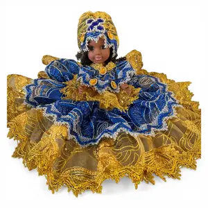 Handmade Blue and Gold Spiritual Doll – Yoruba Santeria Inspired Decorative Doll, African Altar Figurine, Luxury Handmade Collectible Gift