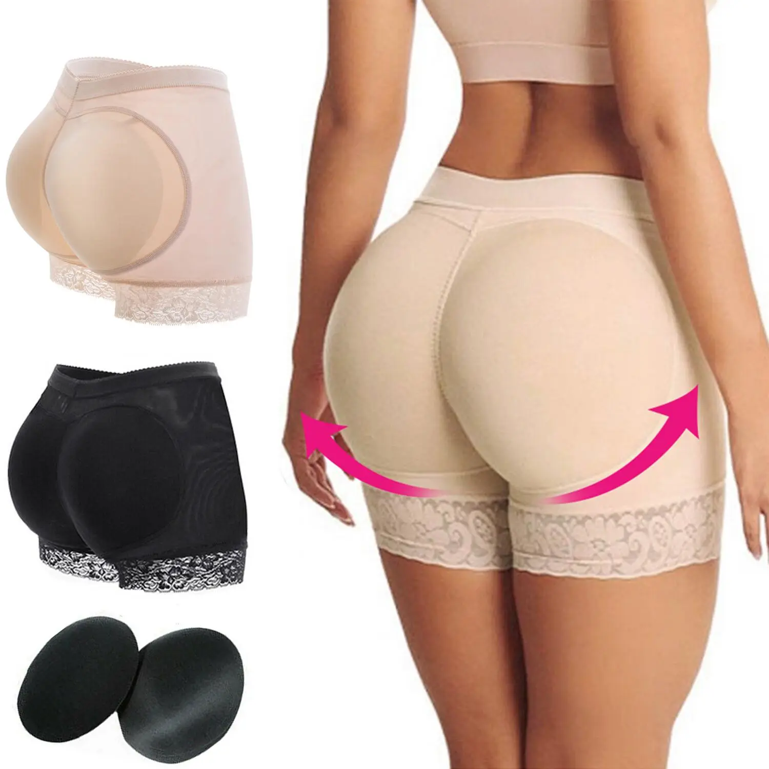 Women's Minimalist Compression Lady Hip Enhancer Underwear, Basic Casual Buttock-Padded Hip-Lifting Body Contouring Boyshorts, All-Season Women's Clothes Shapewear
