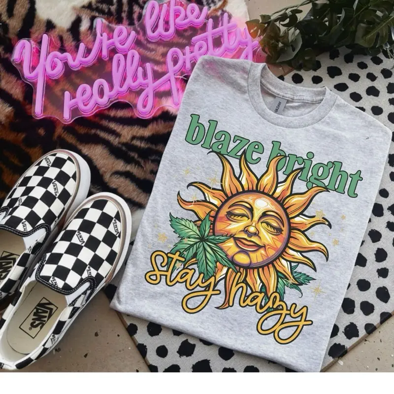 Blaze Bright Stay Happy  - Bleached Shirt - Gildan