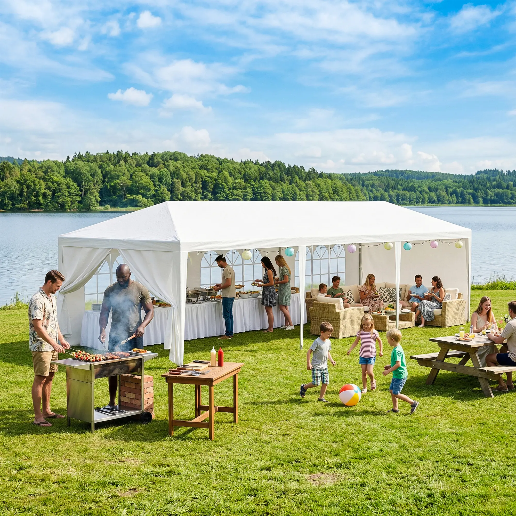 Waterproof Outdoor Party Tent with Steel Frame, Sidewalls, Windows & Manual - 10'x10'/20'/30' White Canopy Shelter, Tents for Camping, Ideal for Parties & Weddings,summerwins