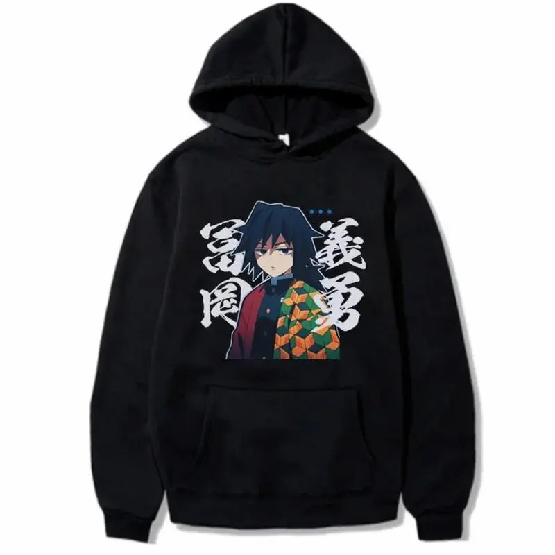 Men's Japan Anime Demon Slayer Tomioka Giyuu Graphic Print Cotton Hooded Sweatshirt, Casual Classic Long-Sleeve Plus-Size Unisex Streetwear Menswear Crewneck, Longsleeves, Soft, Stylish, Tops, T-Shirt