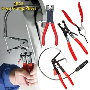 4 PCS Hose Clamp Snap Ring Pliers 4 in 1 Clamping Wire Tool Wire Flexible Hose Clamp Removal Tool and Ring Clamp Long Distance Compatible Car Truck Fuel Water Line Repair Tool kit set