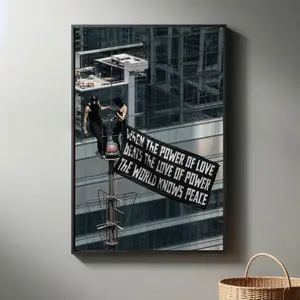 [NO FRAME] Empire State Building Inspired Wall Art, Power of Love Quote Poster, NYC Skyline Modern Home Decor