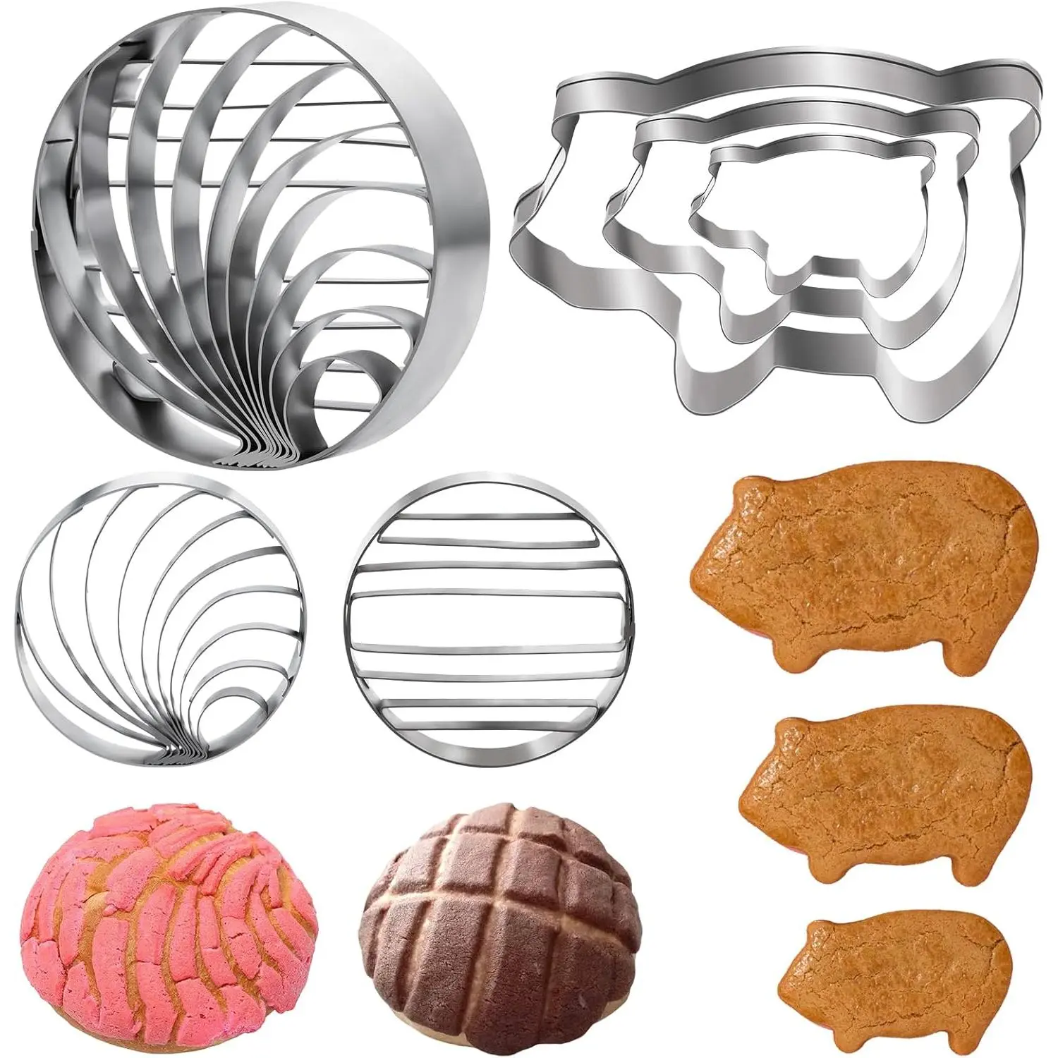 ESNOY Concha  Mexican Bread Mold With 3 Sizes Pig Cookie  Set,Concha  Two Sided Mold For Pan Dulce Mexicano Cortadora De Pan,Cookie  for Baking Cookies, Large,