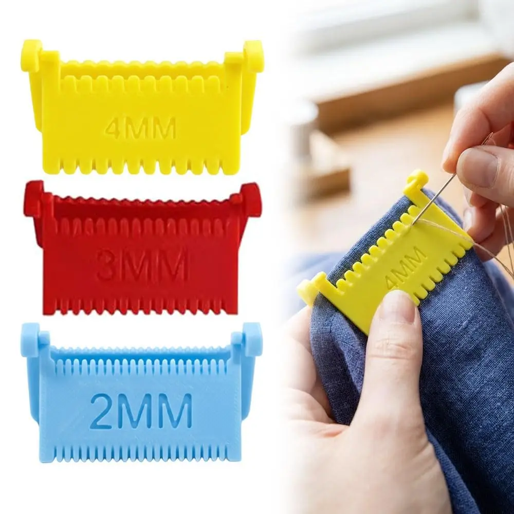 Clip-On Sewing Ruler, Edge Stitch Lock & Sewing Gauge for 4 Sizes, Non-Slip Stitching Guide Tool for Hand Sewing, Embroidery Fabric Patchwork