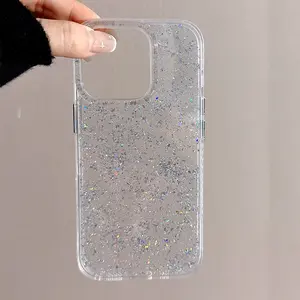 Cute Sparkly Shiny Bling Glitter Silver Foil Clear Soft TPU Shockproof Phone Case For iPhone16 15 14 13 12 11 16pro Max , Women Girls Protective Cover